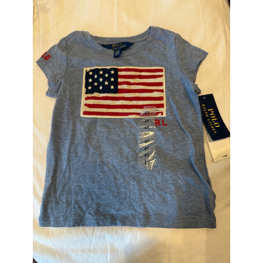 POLO RALPH LAUREN USA American Flag Short Sleeve T-SHIRT Blue 4T Toddler Girl